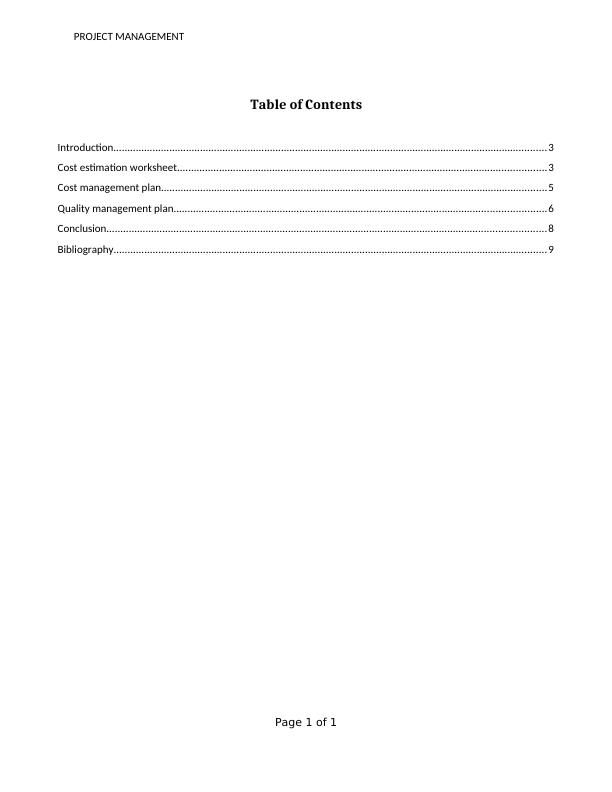 Project Management: Cost Estimation, Cost Management Plan, Quality ...