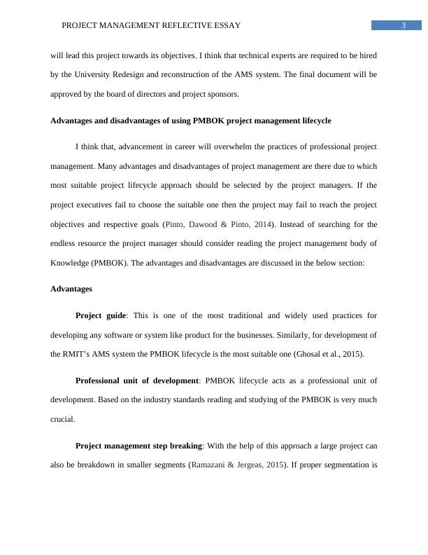 project management reflective essay