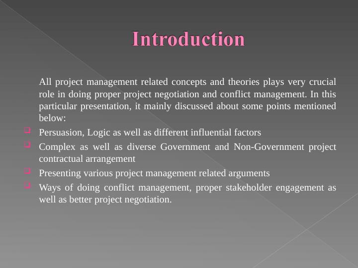 Project Negotiation and Conflict Management in Project Management Desklib