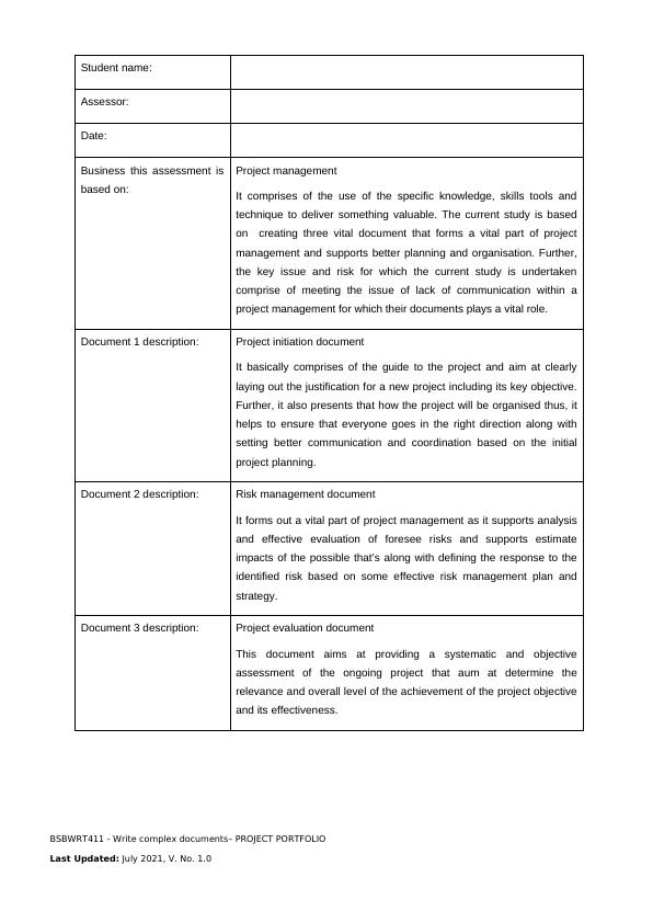 Project Portfolio for BSBWRT411 - Write Complex Documents