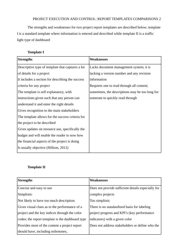 Comparison of Project Report Templates Strengths and Weaknesses