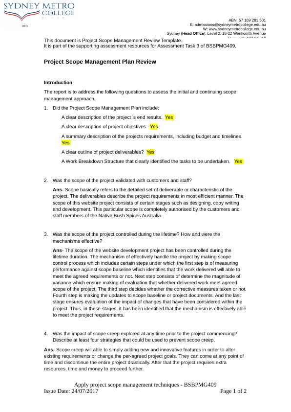 literature review on project scope management