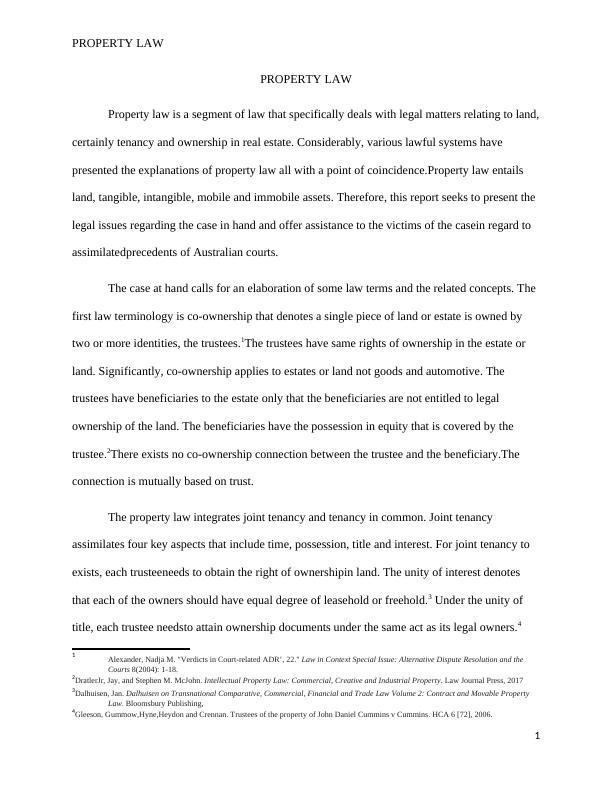 Legal Issues in Property Law: Case of John Daniel Cummins v Cummins HCA 6 [72], 2006_1