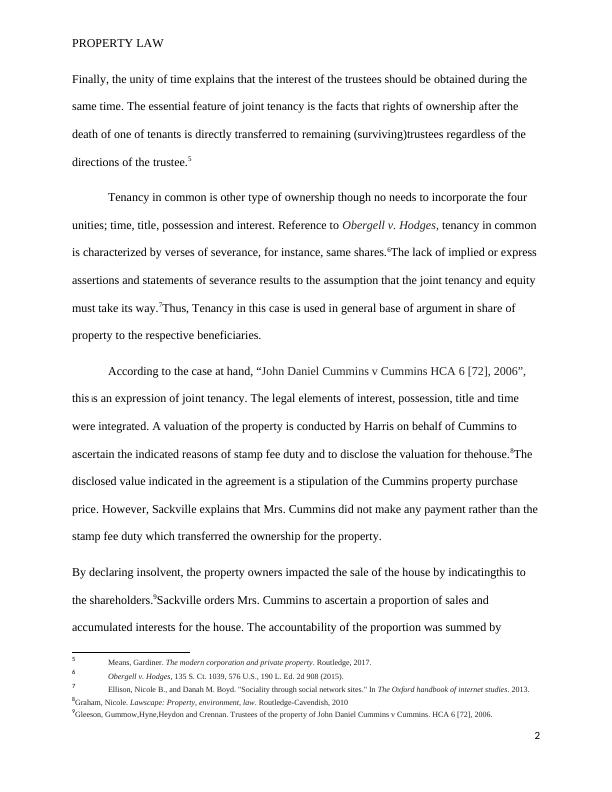Legal Issues in Property Law: Case of John Daniel Cummins v Cummins HCA 6 [72], 2006_2