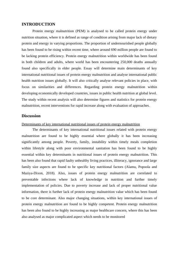 Protein Energy Malnutrition Impact on Global Scale