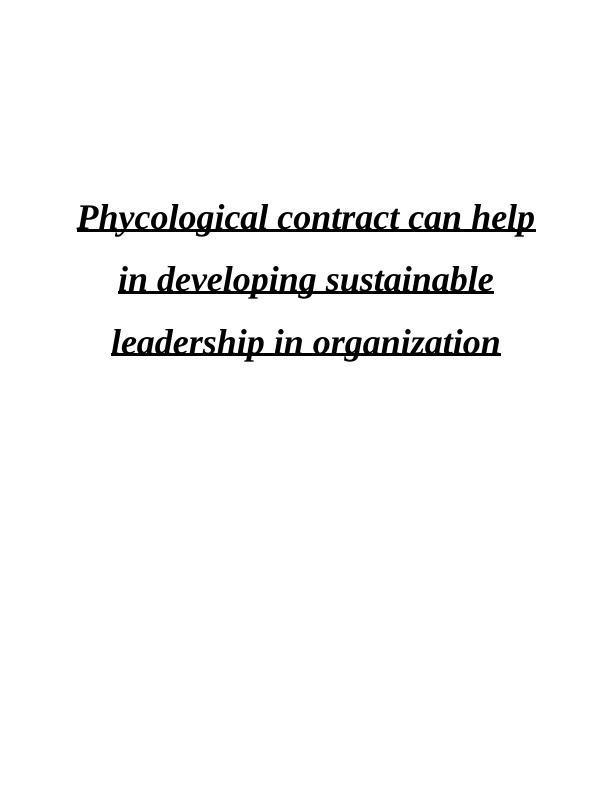 Psychological Contract for Sustainable Leadership in Organizations_1