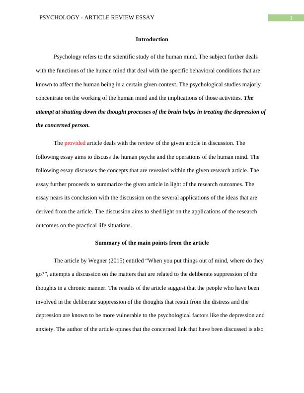 Psychology - Article Review Essay_2