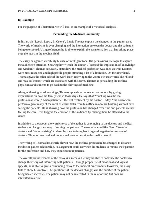 Psychology Concept Exercise Understanding Rhetorical Analysis