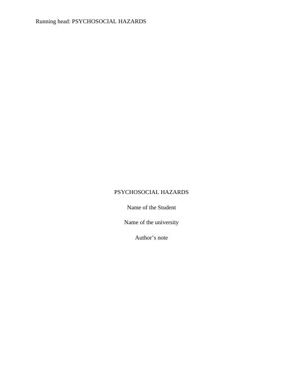 Psychosocial Hazards at Workplace: Health Impact, Risk Assessment and ...