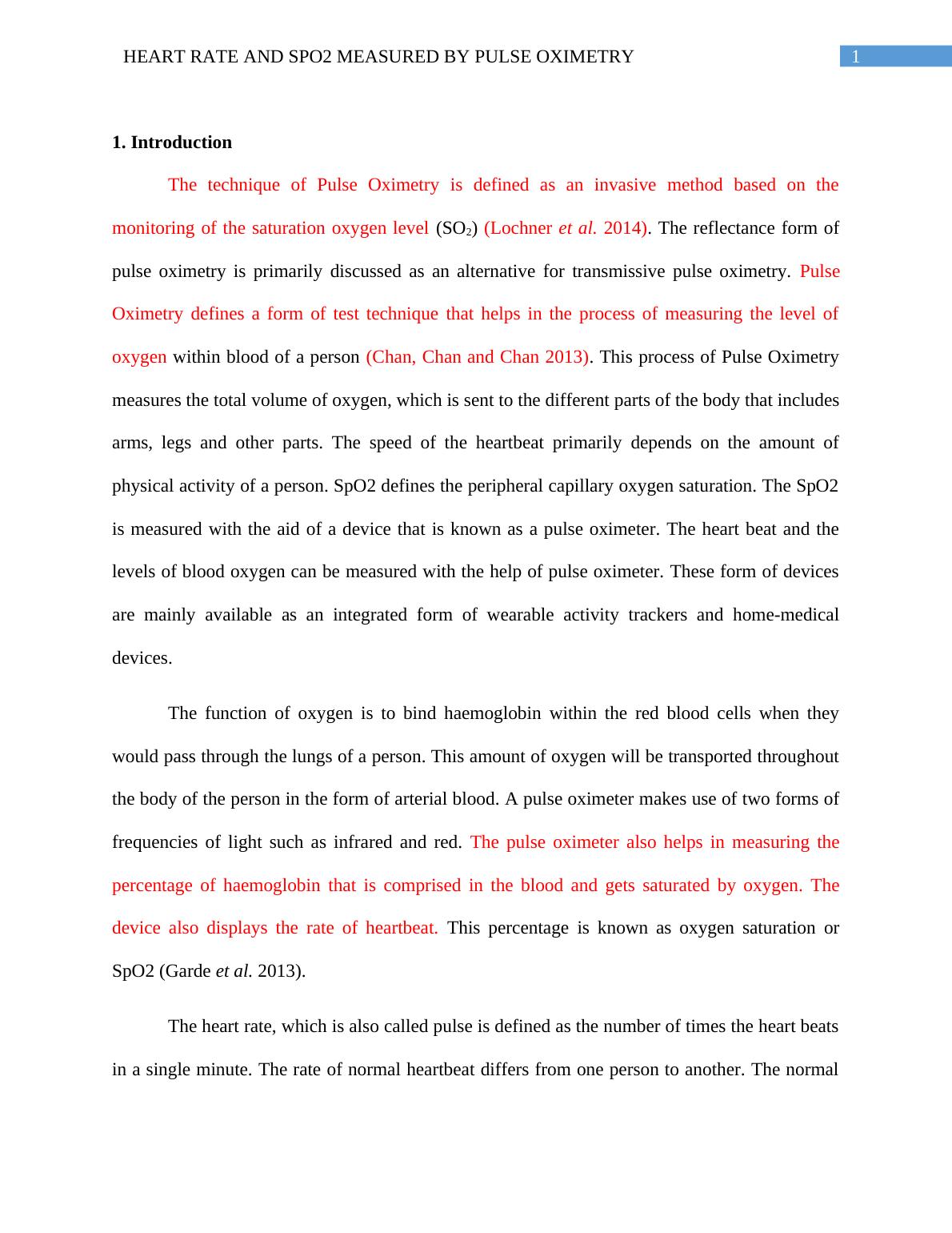 Heart Rate and SpO2 Measured by Pulse Oximetry Desklib