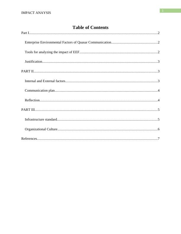 Quasar Communication Impact Analysis Factors, Tools, and