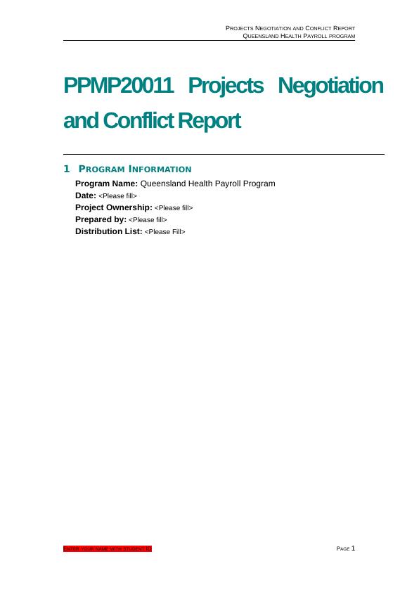 Negotiation and Conflict Report for Queensland Health Payroll Program