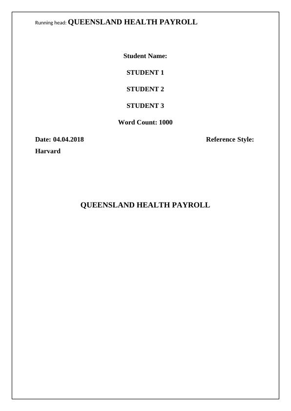 Queensland Health Payroll System Strategy, Governance, People and Change