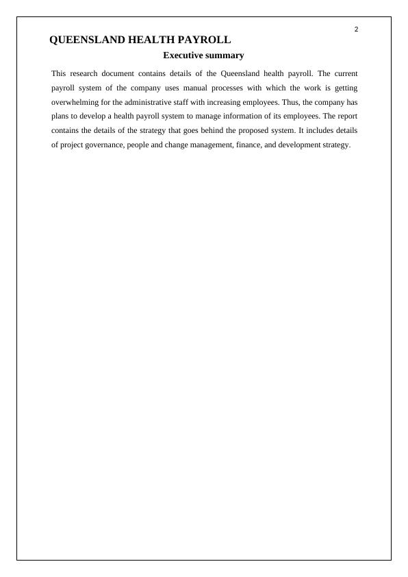 Queensland Health Payroll System Strategy, Governance, People and Change