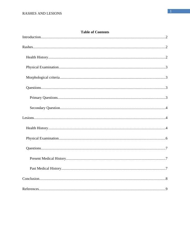 Rashes and Lesions Differential Classification, Health History