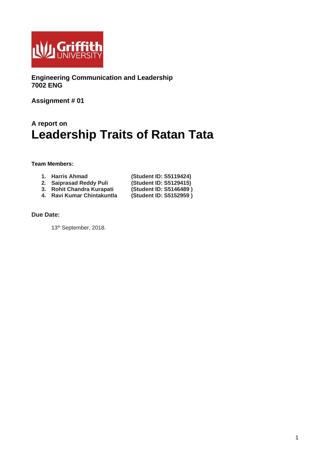 Leadership Traits Of Ratan Tata - Desklib