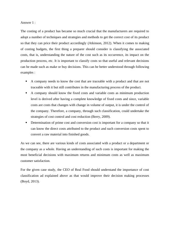 Costing Techniques for Real Food: Departmental Costing and Activity ...