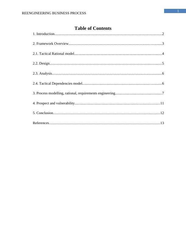 Reengineering Business Process: Framework Overview and Process Modelling