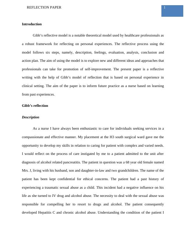 Reflection Paper on Gibb’s Reflective Model for Nursing Practice_2