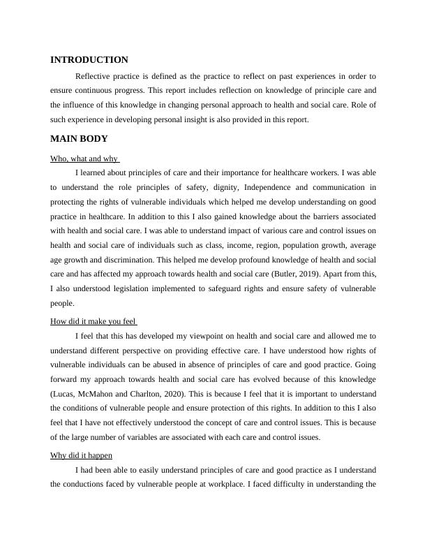 reflective account essay health and social care