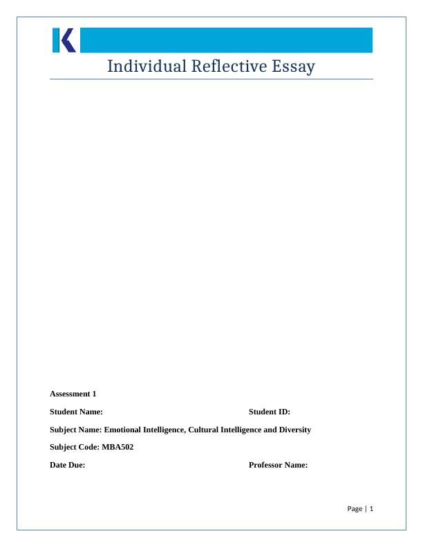 Individual Reflective Essay on Emotional Intelligence, Cultural Intelligence and Diversity_1