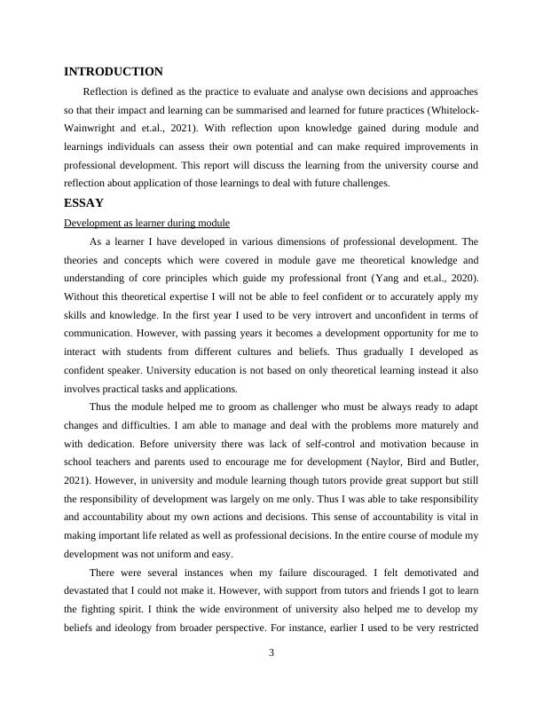 Reflective Essay on Development as a Learner and Expectations from University Course_3