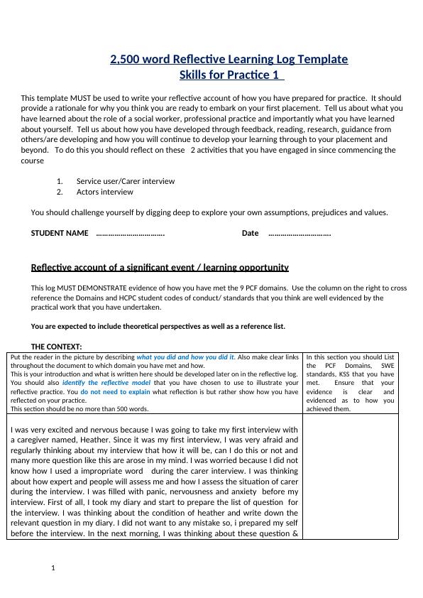 Reflective Learning Log Template Skills for Practice 1_1