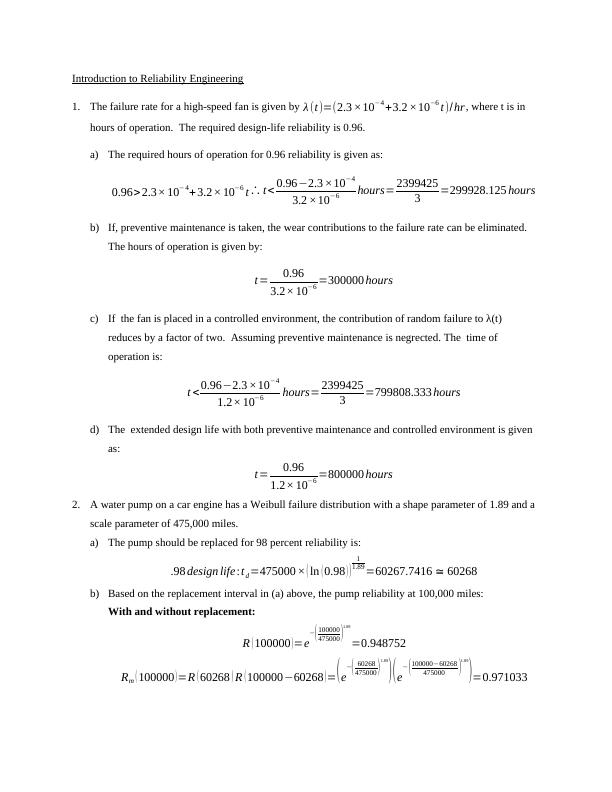 Introduction To Reliability Engineering | Desklib