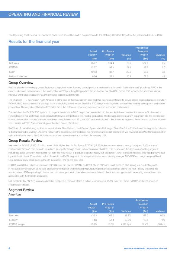 Reliance Worldwide Corporation Limited Annual Report 2017