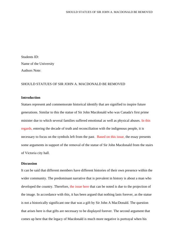 Controversy over Removal of Sir John A. Macdonald's Statue