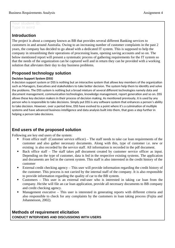 Business Requirements Analysis Questionnaires And Interviews