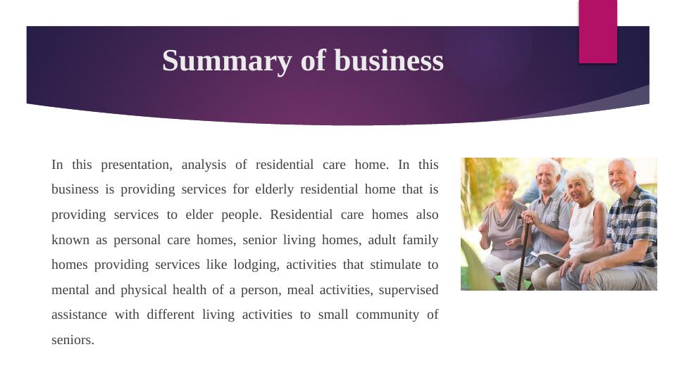Residential Care Home Services for Elderly People
