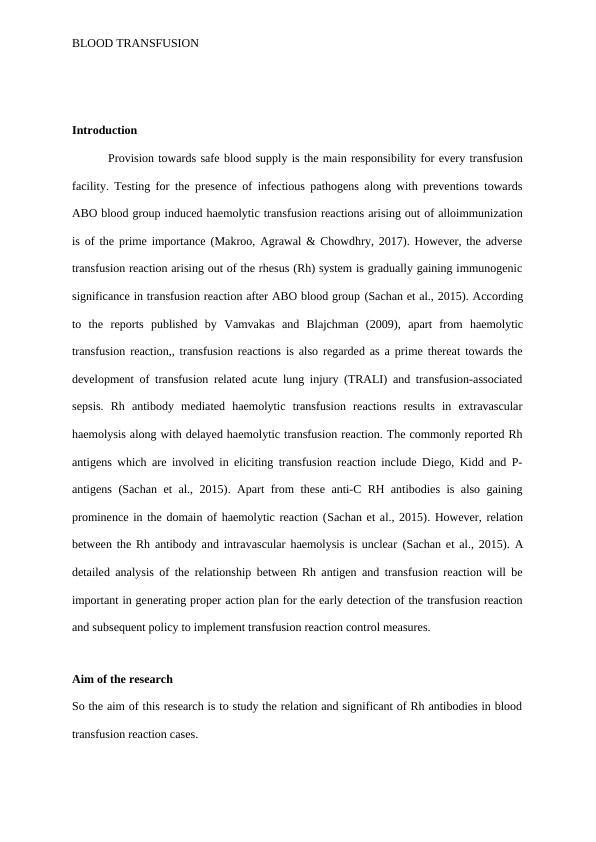 Relation between Rhesus system and transfusion reaction in blood bank