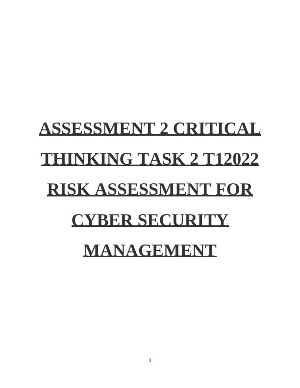 Risk Assessment for Cyber Security Management - Desklib_1