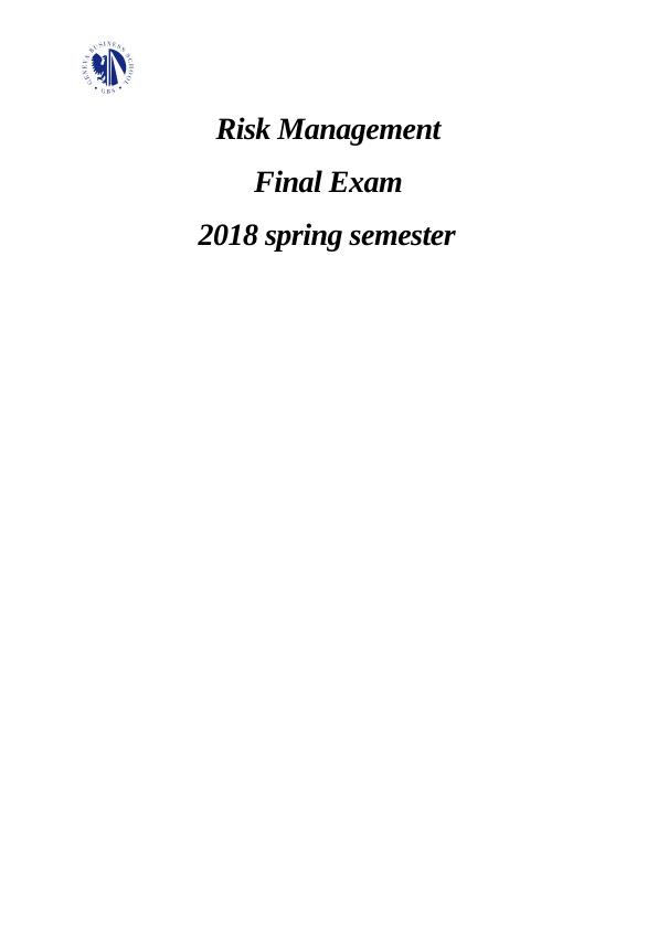 Risk Management in Food Supply Chain Final Exam 2018 Spring Semester