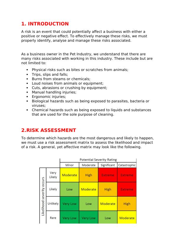 Risk Management Plan for Pet Industry - Puppy Love