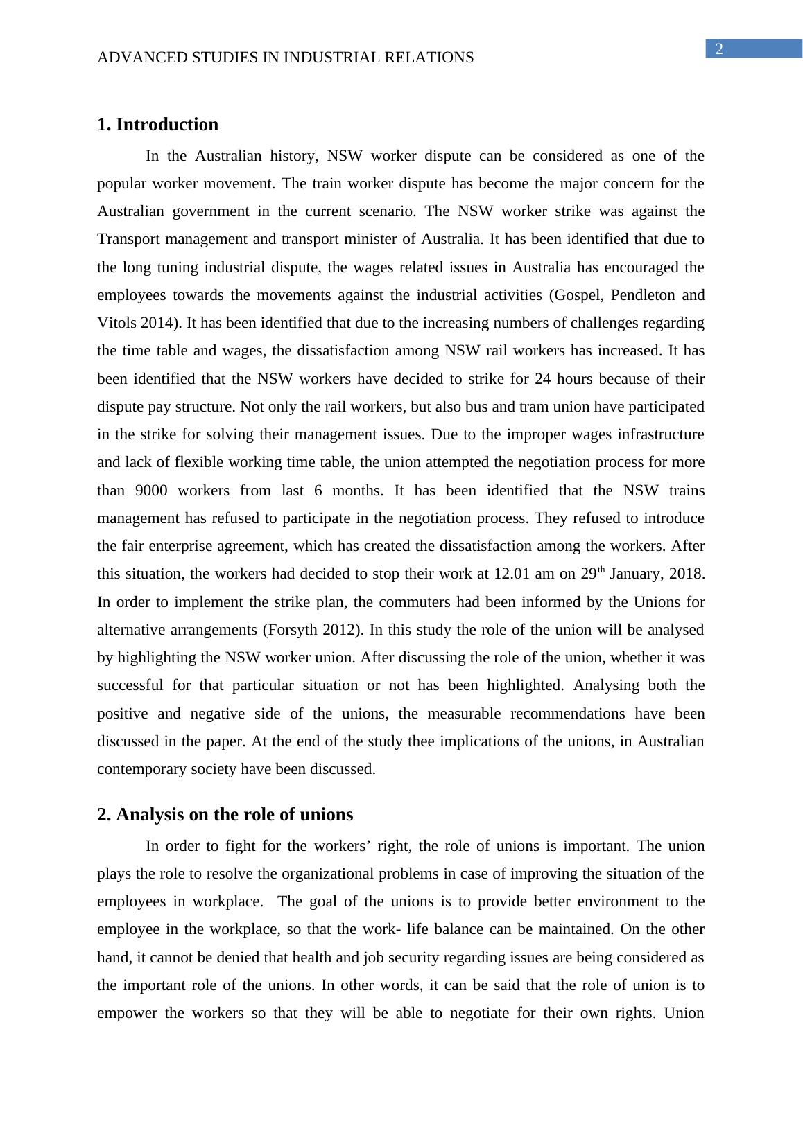 Role of Unions in NSW Worker Strike Desklib