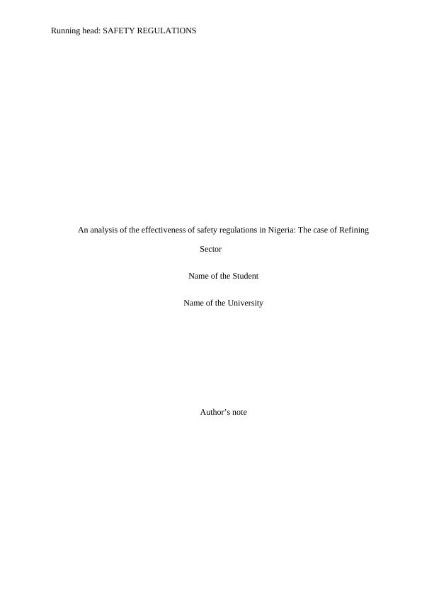 Effectiveness of Safety Regulations in Nigeria's Refining Sector