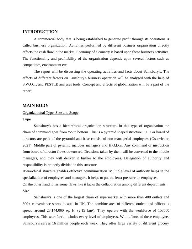 Sainsbury's SWOT and PESTLE Analysis | Desklib