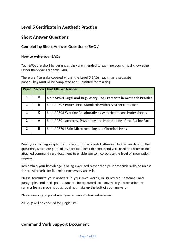 SAQs for Level 5 Certificate in Aesthetic Practice_1