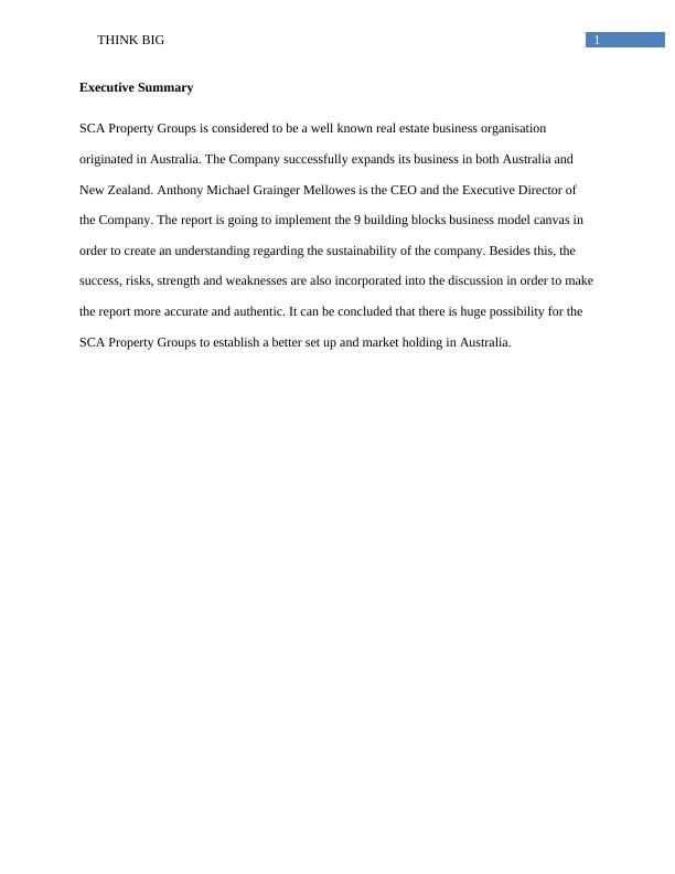 SCA Property Groups A Business Model Canvas Analysis