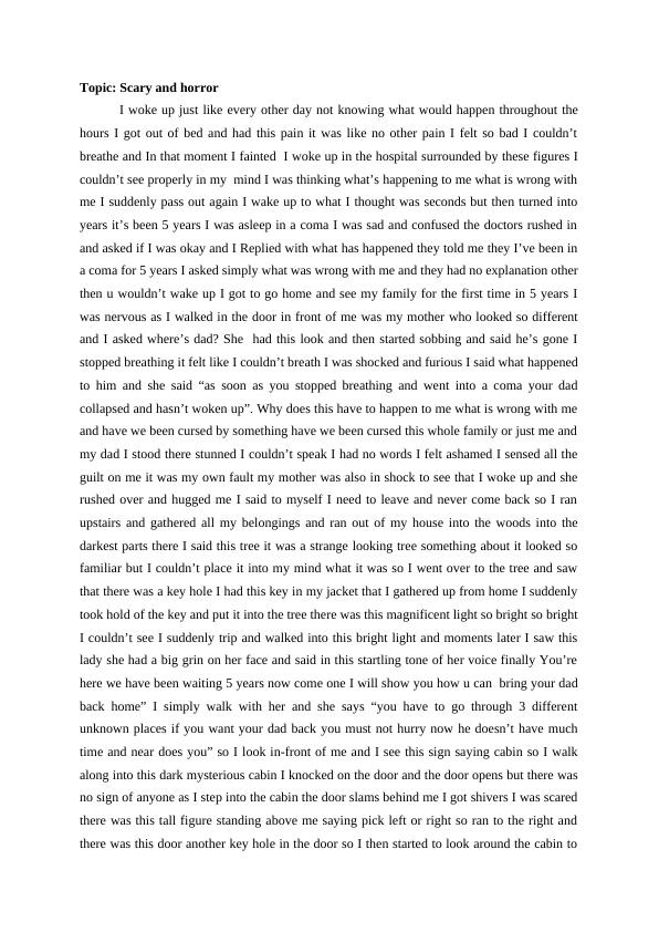 scary experience short essay