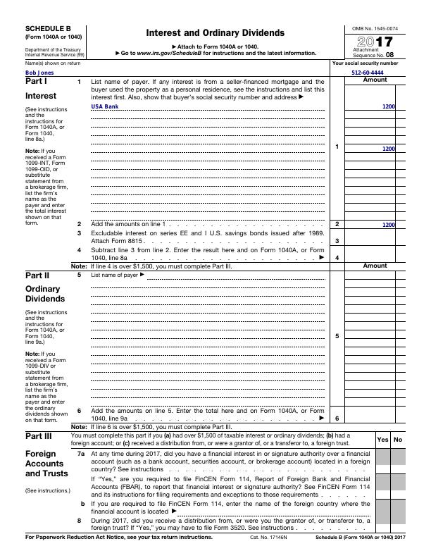 Schedule B (Form 1040A Or 1040) 2017 - Interest And Ordinary Dividends