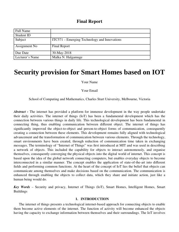 Security provision for Smart Homes based on IOT_1