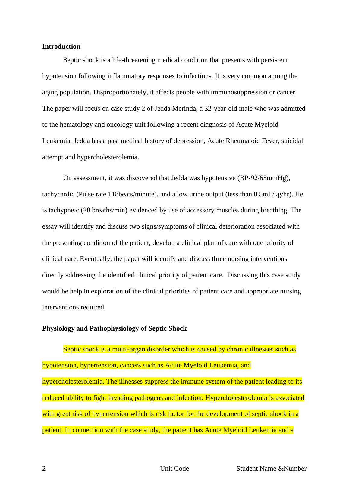 nursing case study septic shock