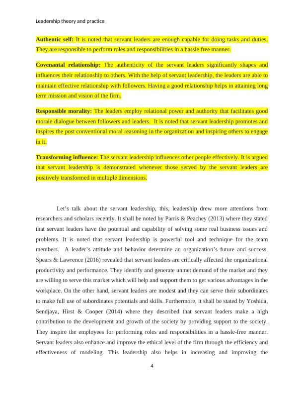 Leadership Theory and Practice Literature Review on Servant Leadership