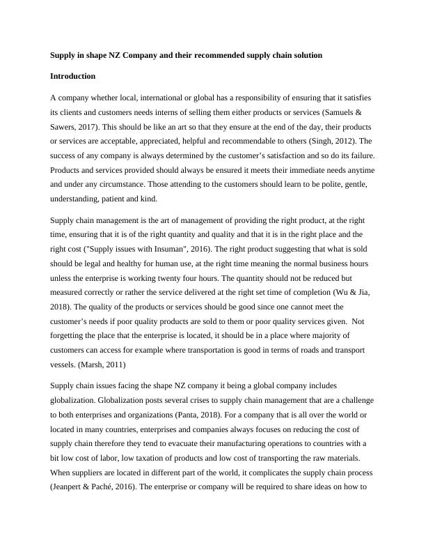 Supply Chain Issues and Solutions for Shape NZ Company