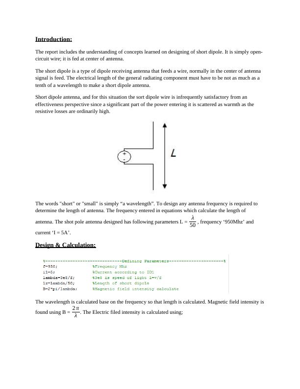 Short Dipole Antenna Design and Calculation | Desklib