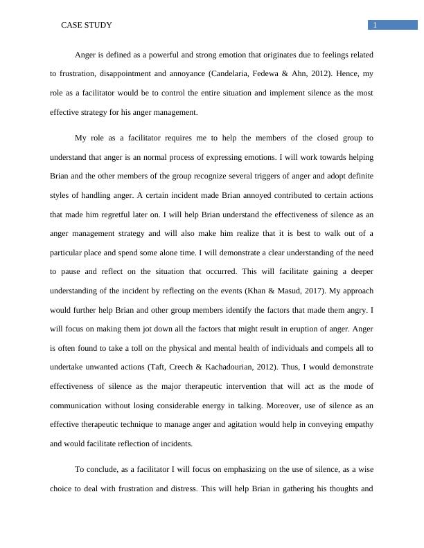 Using Silence as an Effective Anger Management Strategy A Case Study