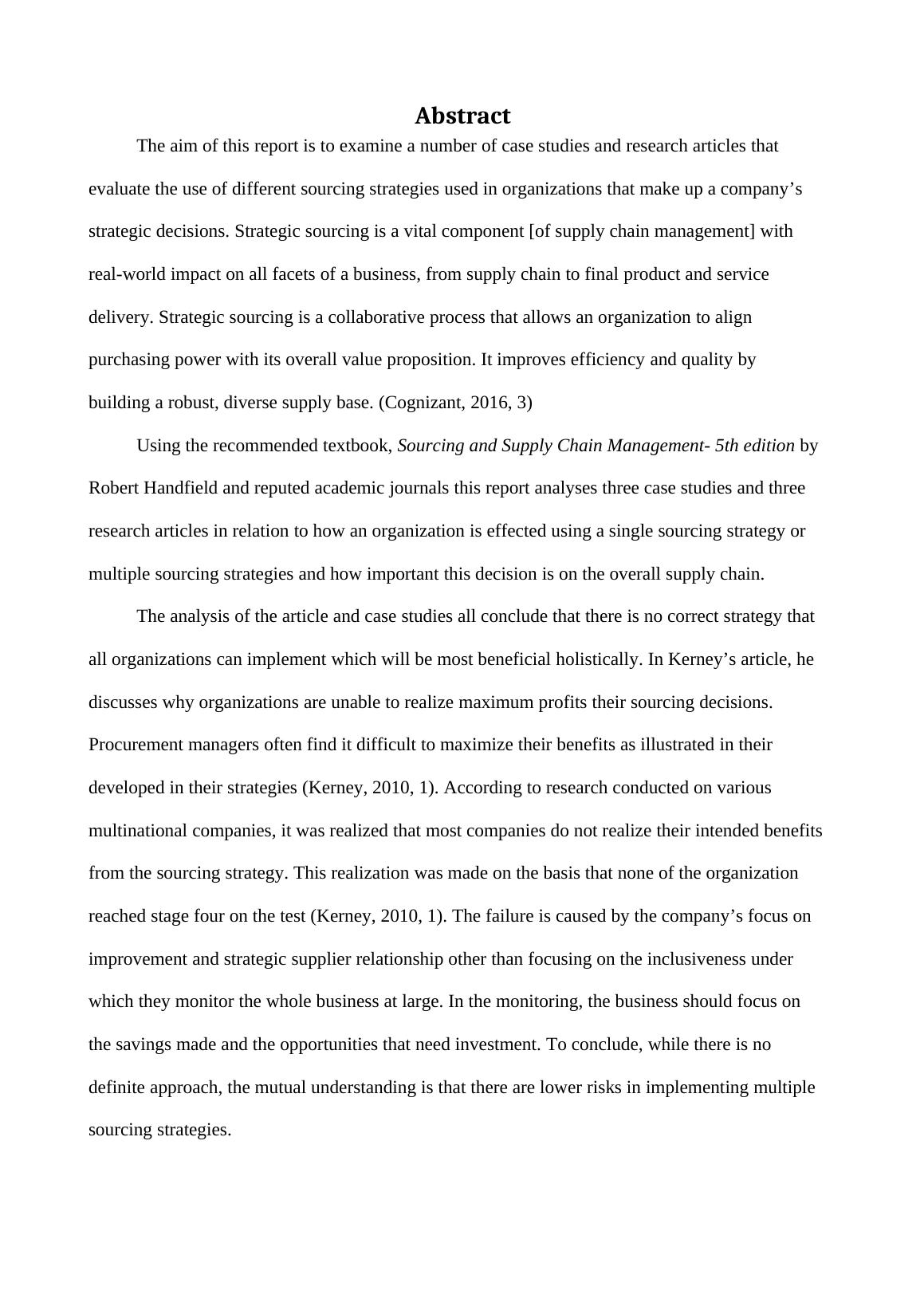 Single Source versus Multiple Sources in Strategic Sourcing A